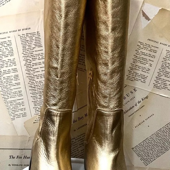 Free People Essential Tall Boot Inside Zipper Gold Metallic Leather - Picture 8 of 11